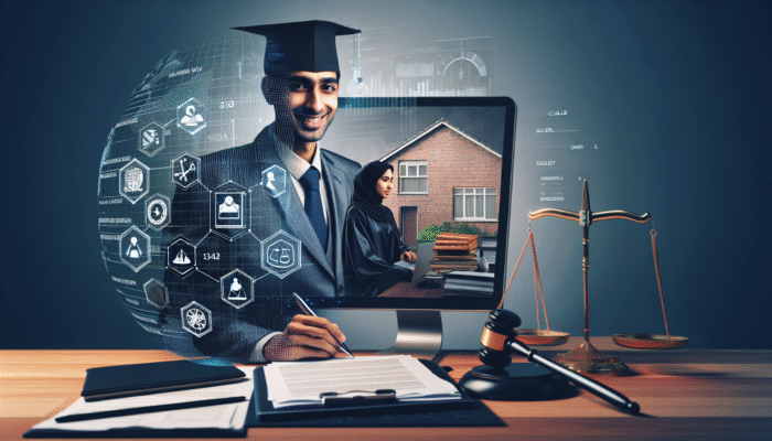 A solicitor utilising digital tools for a remote UK home sale, assisting a client via video call.