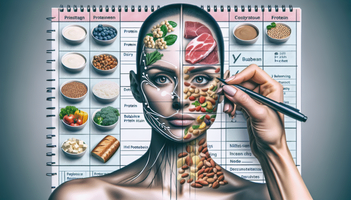 An individual strategising meals with a variety of protein sources and fibre-rich foods to ensure balanced protein intake.
