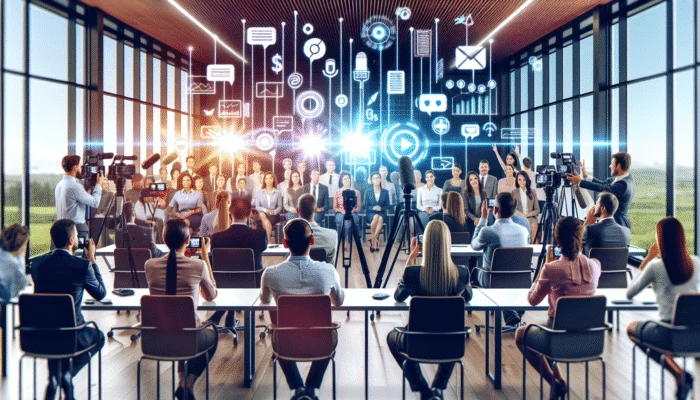 A variety of clients providing enthusiastic testimonials in a modern office setting equipped with digital recording tools.