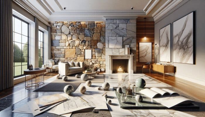 Interior of a UK home featuring sandstone, slate, and marble, maintained by LTP's pH-neutral cleaners, showcasing natural beauty.