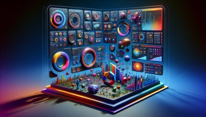 An advanced dashboard displaying real-time ad engagement metrics with graphs and vibrant visualisations.