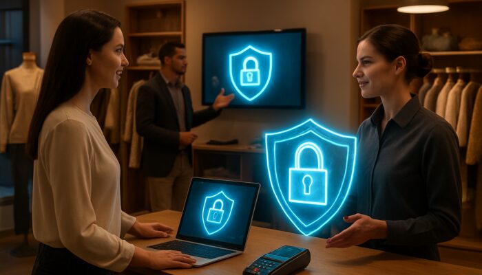 Poole boutique featuring digital shields, SSL locks, and staff training for UK cyber compliance and data protection.